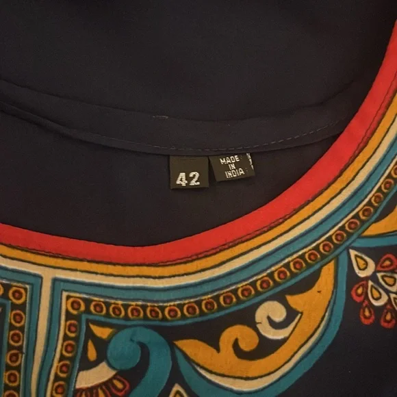 🎉Gorgeous Indian style tunic top navy blue with gorgeous multicolored borders! - Picture 6 of 9